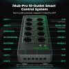 Mars Hydro iHub Pro 10 çıkışlı akıllı kontrol sistemi priz ve RJ12 port dağılımı