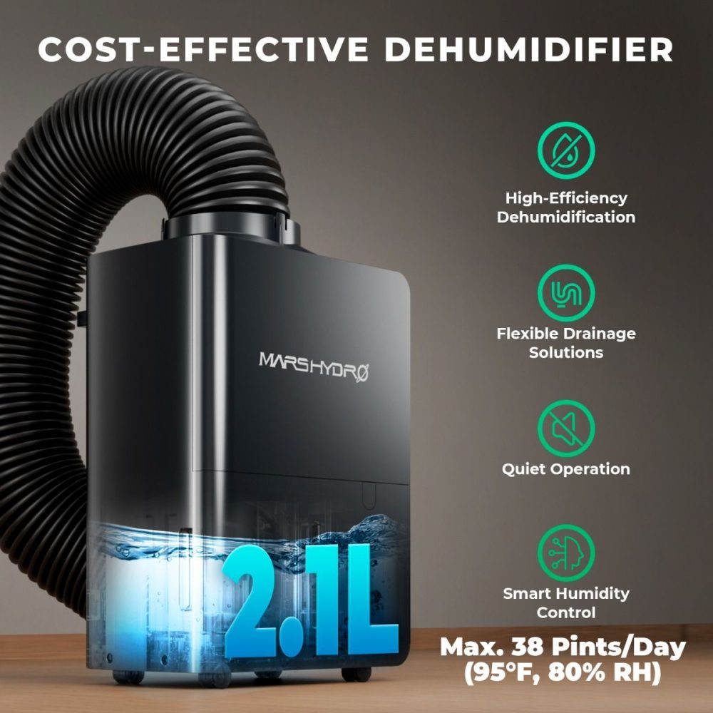 Mars Hydro ekonomik nem alma cihazı 2.1L su tankı akıllı nem kontrolü ve sessiz çalışma